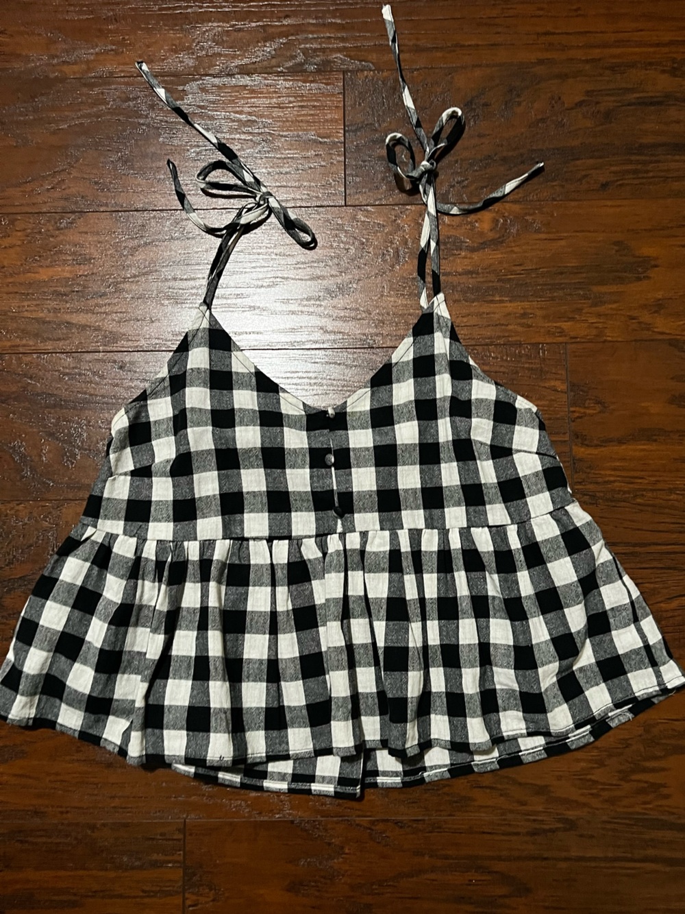 Blu Pepper Black and White Gingham Flowy Top